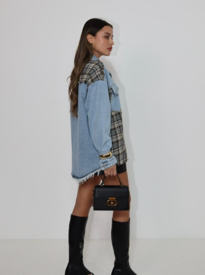 חולצה/ג׳קט משולב ג׳ינס משבצות