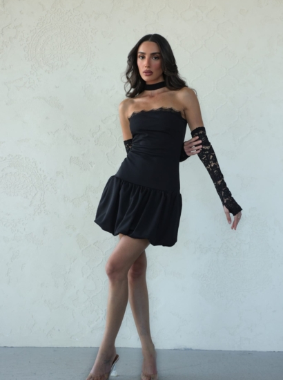 שמלה בלון כפפה תחרה