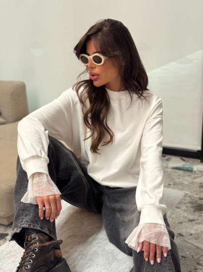 חולצה שרוול שילוב תחרה