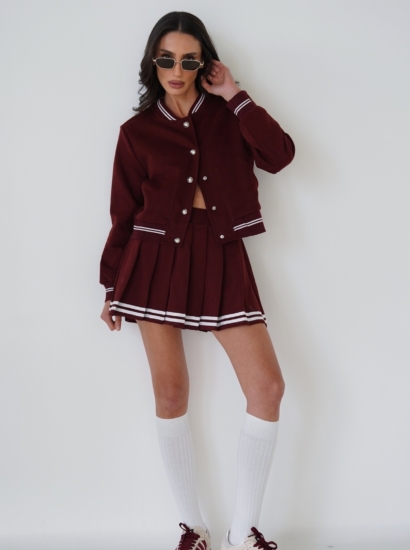 סט חצאית כפתור פס