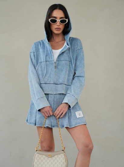 סט חצאית ג׳ינס ווש רוכסן