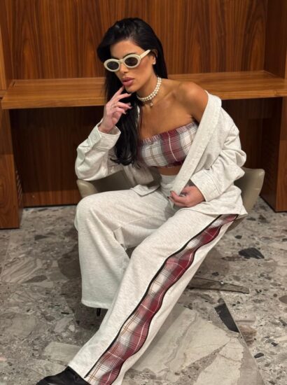 סט 3 חלקים טופ משבצות