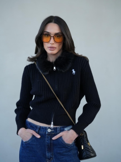 סריג פולו רוכסנים שילוב פרווה