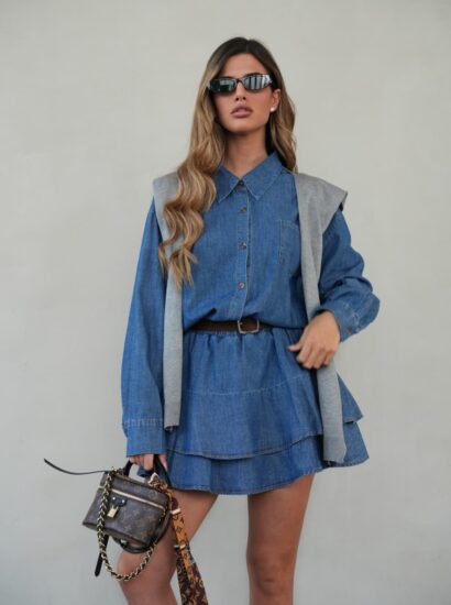 שמלה ג׳ינס חגורה מלמלה