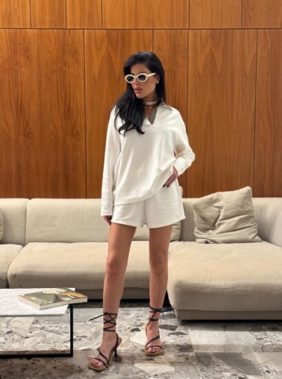 סט שורט פולו שילוב משבצות