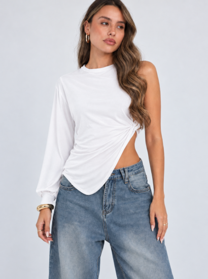 חולצה סיבוב צד כתף אחת 2918